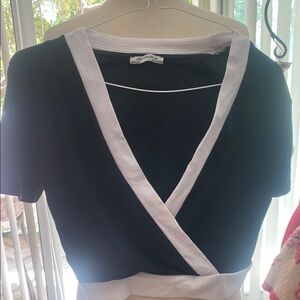 Zara Black and White Wrap Crop Blouse